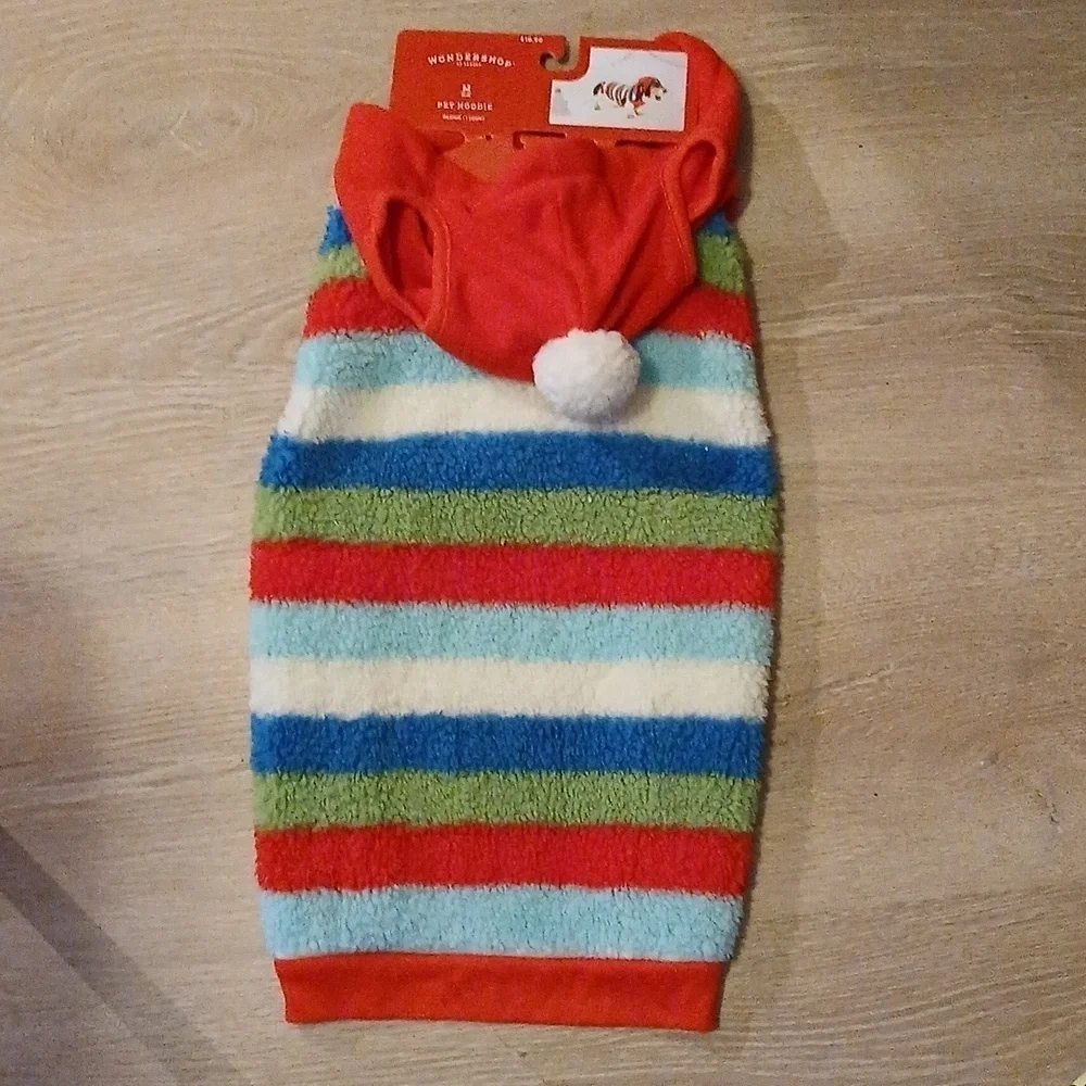 Target Holiday Striped Sherpa Dog Cat Sweater from Wondershop™ w/ Hood Size M